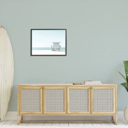 Stupell Industries Sun Bleached Blue Coast Lifeguard Shelter Summer Photography Framed Wall Art